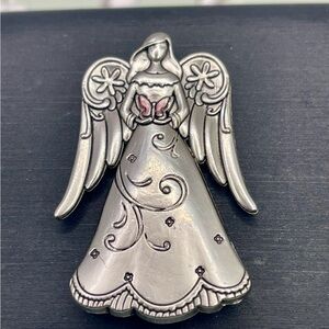 GANZ Silver Tone Metal Guardian Angel Pocket Figurine Token Charm w/ a Butterfly